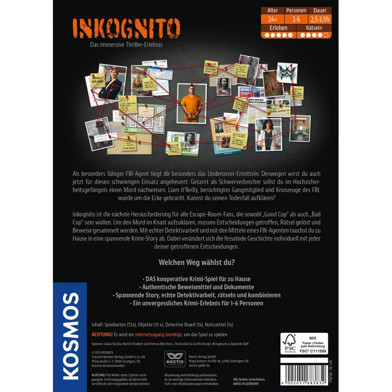 Kosmos Masters of Crime - Inkognito 150 min lautapeli etsivä