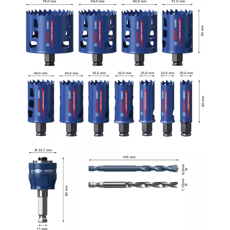 Bosch 2 608 900 447 Expert Tough Material -reikäsahasarja, 14 kpl, 20–76 mm