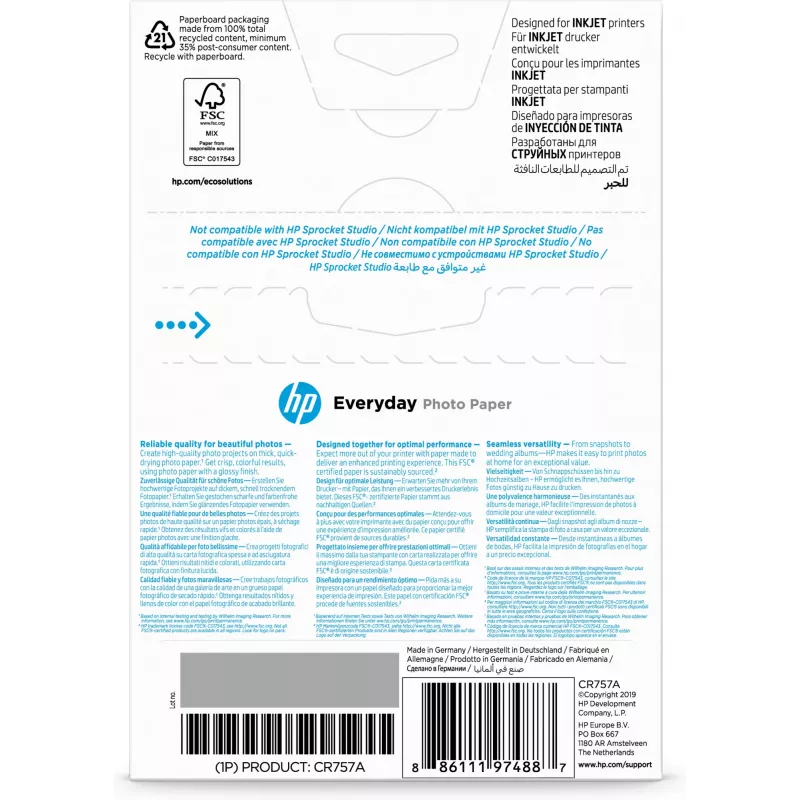 HP Everyday valokuvapaperi, kiiltävä, 200 g/m², 10 x 15 cm (101 x 152 mm), 100 arkkia