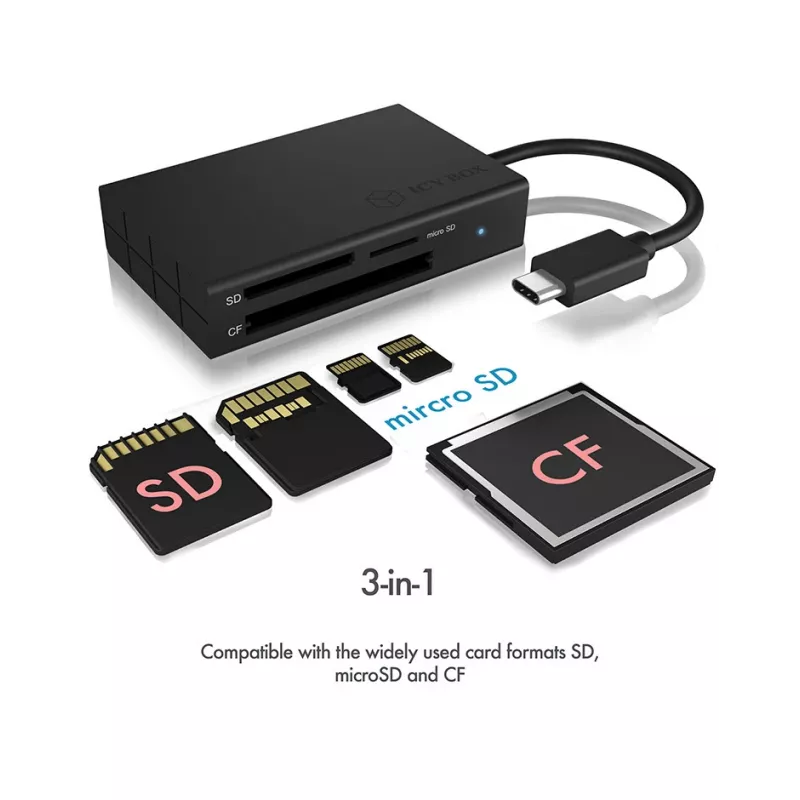 ICY BOX IB-CR401-C3 kortinlukija USB 3.2 Gen 1 (3.1 Gen 1) Type-C musta
