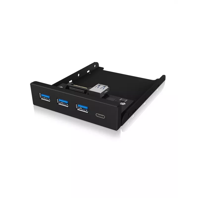 ICY BOX IB-HUB1418-i3 3,5 tuuman etupaneeli USB 3.0 -hubilla, 3x USB Type-A, 1x USB Type-C, musta