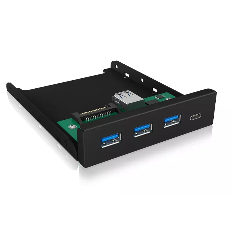 ICY BOX IB-HUB1418-i3 3,5 tuuman etupaneeli USB 3.0 -hubilla, 3x USB Type-A, 1x USB Type-C, musta