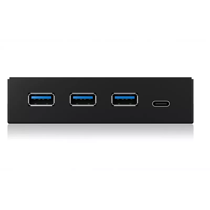 ICY BOX IB-HUB1418-i3 3,5 tuuman etupaneeli USB 3.0 -hubilla, 3x USB Type-A, 1x USB Type-C, musta