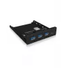 ICY BOX IB-HUB1418-i3 3,5 tuuman etupaneeli USB 3.0 -hubilla, 3x USB Type-A, 1x USB Type-C, musta