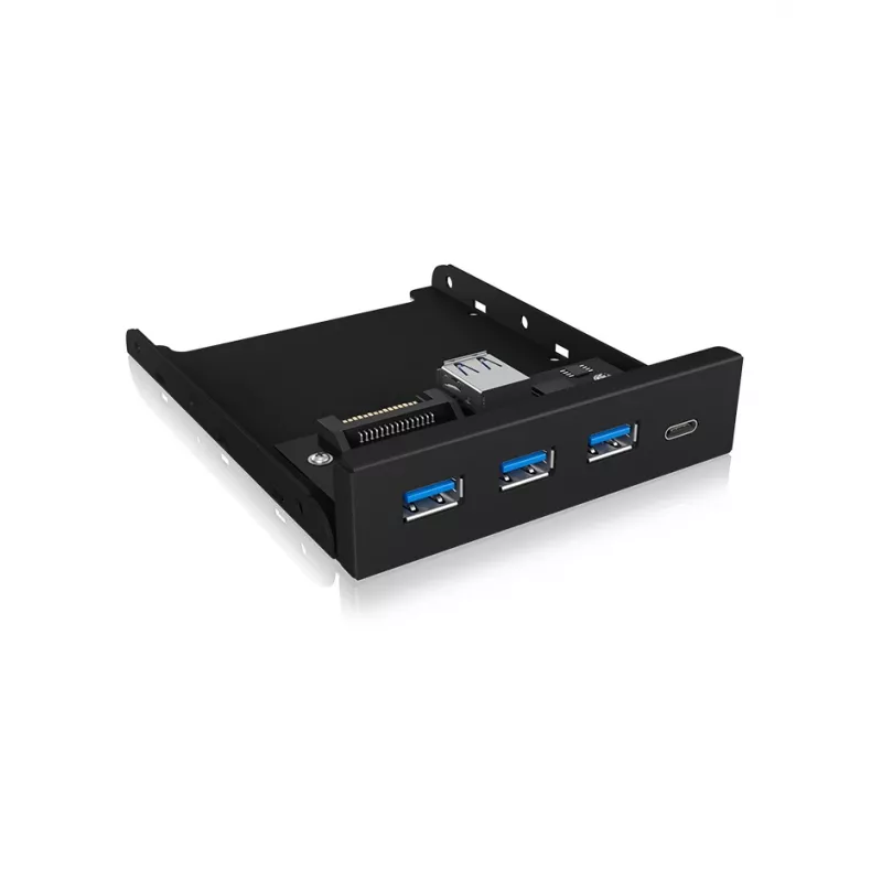 ICY BOX IB-HUB1418-i3 3,5 tuuman etupaneeli USB 3.0 -hubilla, 3x USB Type-A, 1x USB Type-C, musta