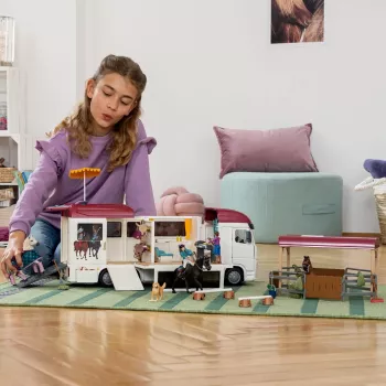 schleich HORSE CLUB hevostenkuljetusauto, rakennus, retkeily, hevostalli, hevoset, ratsastuskilpailu, 5 vuotta, monivärinen, muovi