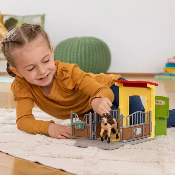 schleich FARM WORLD poniboksi ja islanninhevosori, maatila, rakennus, maatilan eläimet / maatilalelut, hevostalli, hevoset, 3 vuotta, monivärinen