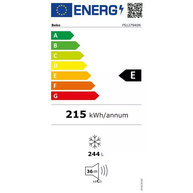 Pakastin BEKO FS127940N — 244 L nettotilavuus, luokka E, 13 kg/24h, valkoinen