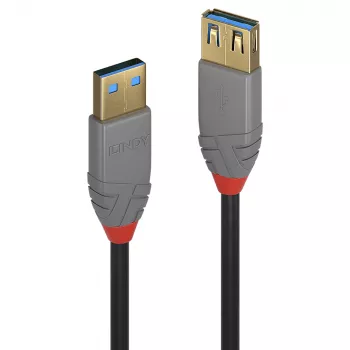 Lindy 3 m USB 3.2 Type-A jatkokaapeli, 5 Gbit/s, Anthra Line, 3 m, USB A, USB A, USB 3.2 Gen 1 (3.1 Gen 1), 5 Gbit/s, musta
