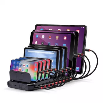 Lindy 96W 10 portin USB-latausasema, vapaasti seisova, muovi, musta, kosketus, kaikkien USB Type-A-laitteiden kanssa, virtalähde