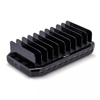 Lindy 96W 10 portin USB-latausasema, vapaasti seisova, muovi, musta, kosketus, kaikkien USB Type-A-laitteiden kanssa, virtalähde