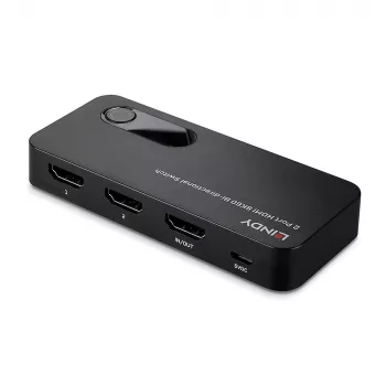 Lindy 2-porttinen HDMI 8K60 kaksisuuntainen kytkin, HDMI, ABS, musta, 120 Hz, 3840 x 2160, 7680 x 4320, 48 Gbit/s