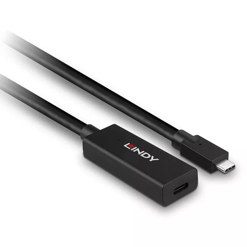 Lindy 5 m USB 3.2 Gen 2 C/C aktiivinen jatkokaapeli, 5 m, USB C, USB C, USB 3.2 Gen 2 (3.1 Gen 2), 10 Gbit/s, musta