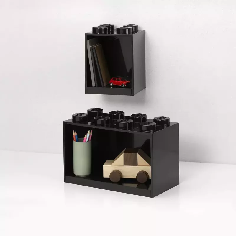 room copenhagen LEGO Brick Shelf 8+4 musta — modulaarinen seinähylly 2 tasolla
