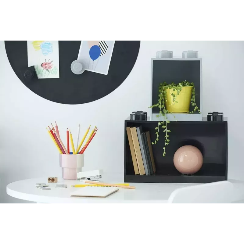 room copenhagen LEGO Brick Shelf 8+4 musta — modulaarinen seinähylly 2 tasolla