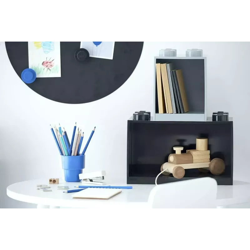 room copenhagen LEGO Brick Shelf 8+4 musta — modulaarinen seinähylly 2 tasolla