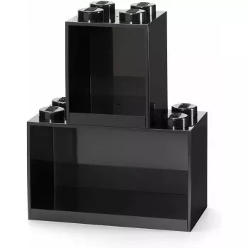 room copenhagen LEGO Brick Shelf 8+4 musta — modulaarinen seinähylly 2 tasolla