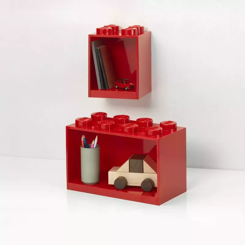 Hylly Room Copenhagen LEGO Brick Shelf 8+4 punainen, 2 hyllyä