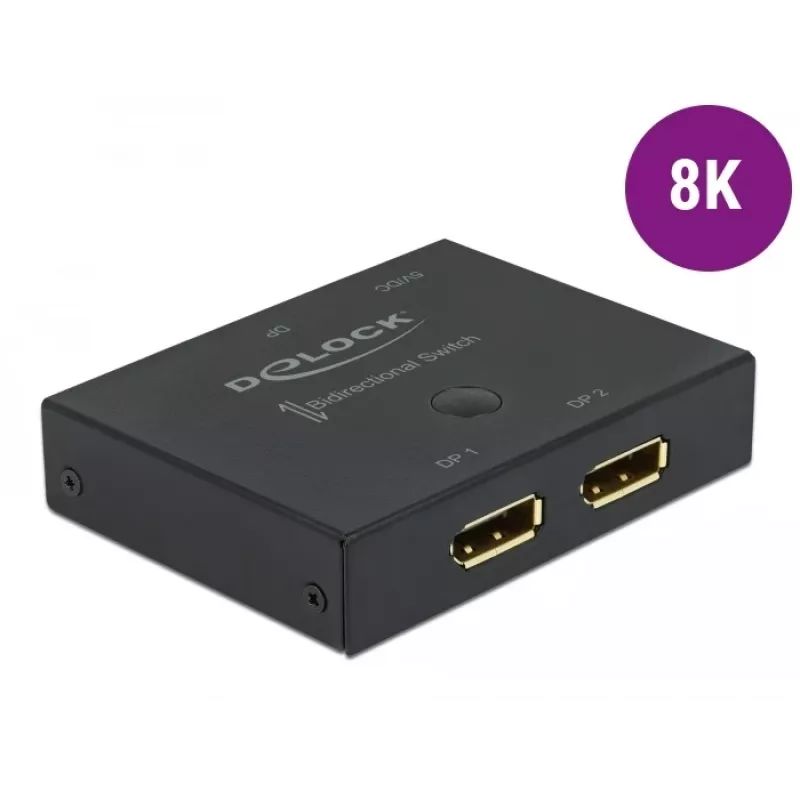 DELOCK DisplayPort 2 - 1 -kytkin - kaksisuuntainen 8K 30 Hz