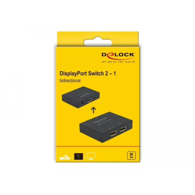 DELOCK DisplayPort 2 - 1 -kytkin - kaksisuuntainen 8K 30 Hz
