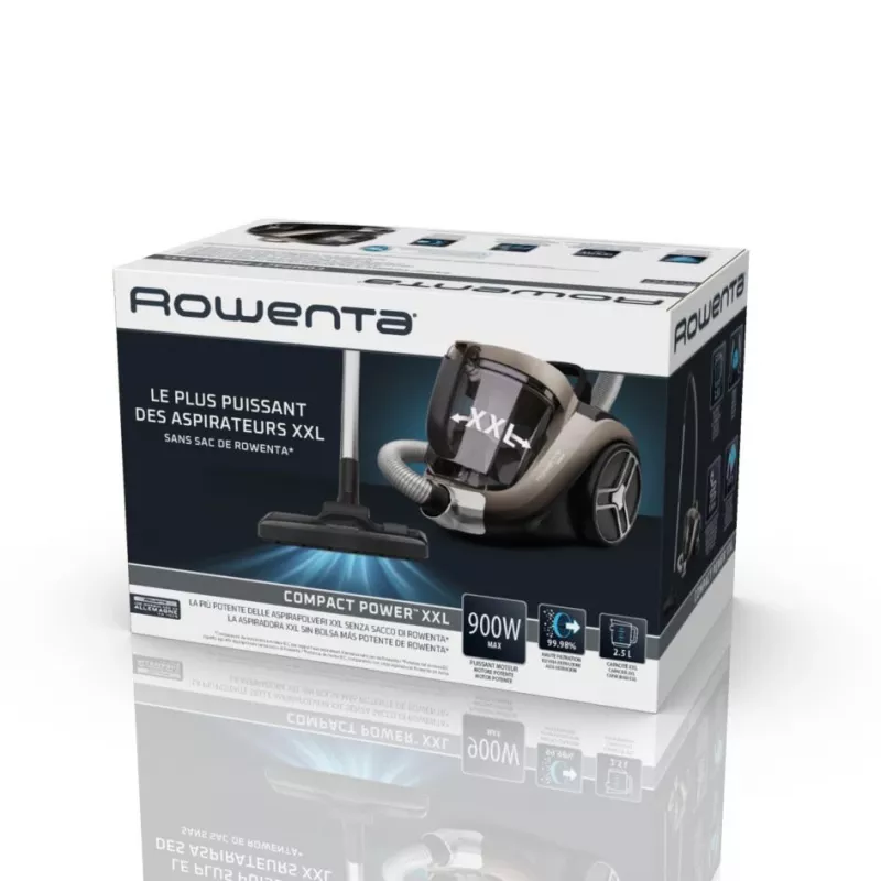 Rowenta Compact Power XXL Animal RO4B50 pölypussiton lattiaimuri, 3-portainen suodatin, harmaa/musta