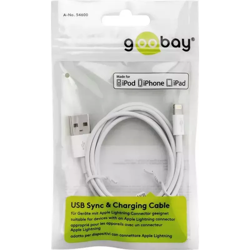 Goobay Lightning USB lataus- ja synkronointikaapeli 1 m Lightning USB A CE MFi