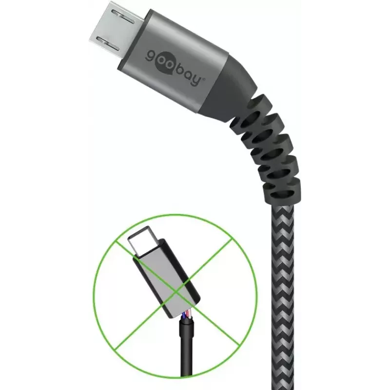USB-kaapeli Wentronic 49282 USB 2.0 1 m Micro-USB B USB A musta harmaa