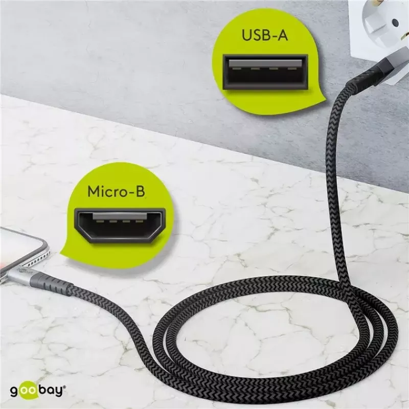 USB-kaapeli Wentronic 49282 USB 2.0 1 m Micro-USB B USB A musta harmaa