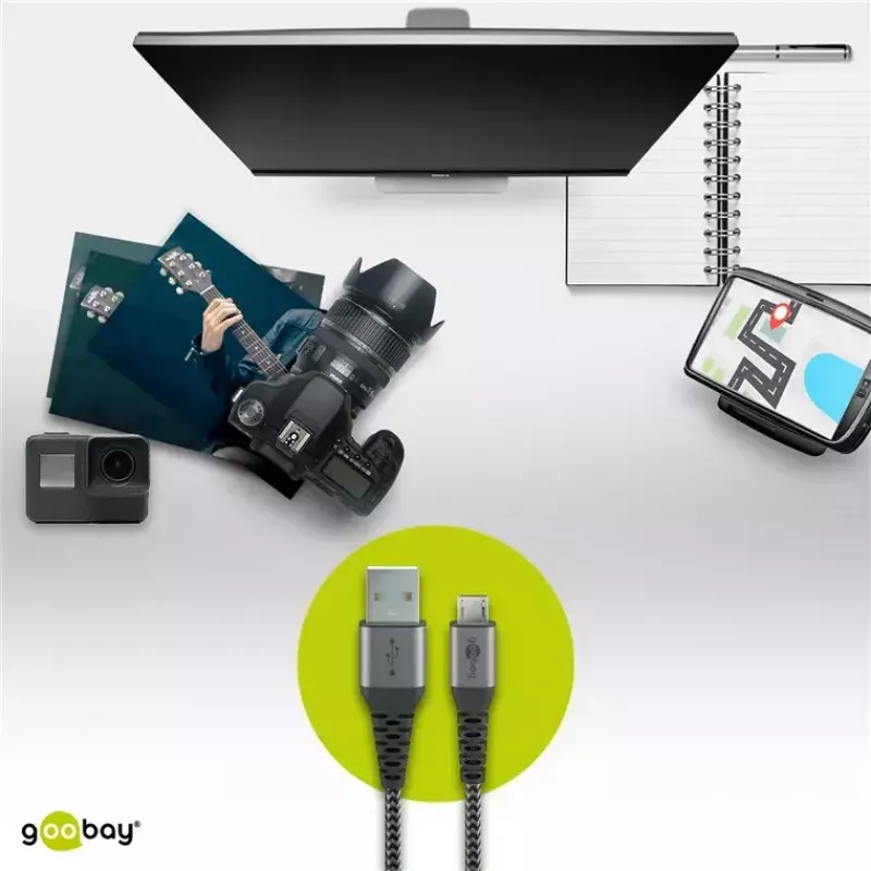USB-kaapeli Wentronic 49282 USB 2.0 1 m Micro-USB B USB A musta harmaa