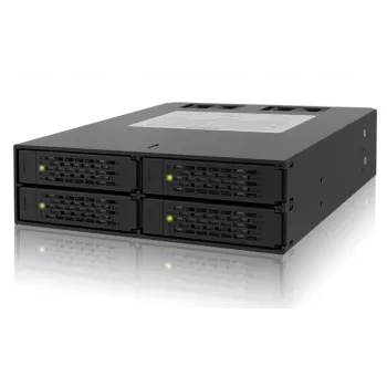 ICY DOCK ToughArmor MB994SP-4SB-1 4-paikkainen 2,5" SATA-backplane sisäiseen 5,25" paikkaan, ilman kelkkoja, alumiini, 40 mm tuuletin, SATA 6 Gbit/s, musta