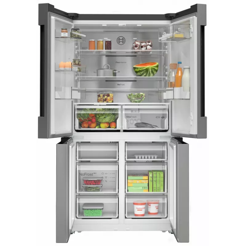 Bosch Serie 4 KFN96APEA jääkaappipakastin Side-by-Side, French Door, vapaasti seisova, 605 l (405 l + 200 l), Home Connect, energialuokka E, ruostumaton teräs