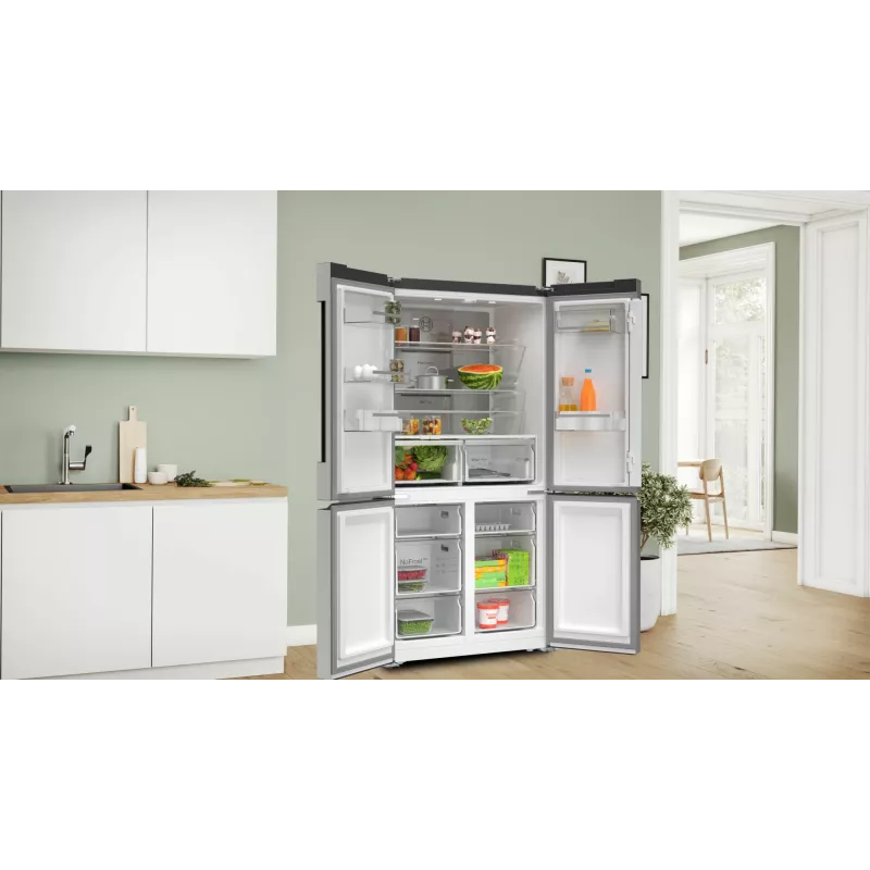 Bosch Serie 4 KFN96APEA jääkaappipakastin Side-by-Side, French Door, vapaasti seisova, 605 l (405 l + 200 l), Home Connect, energialuokka E, ruostumaton teräs
