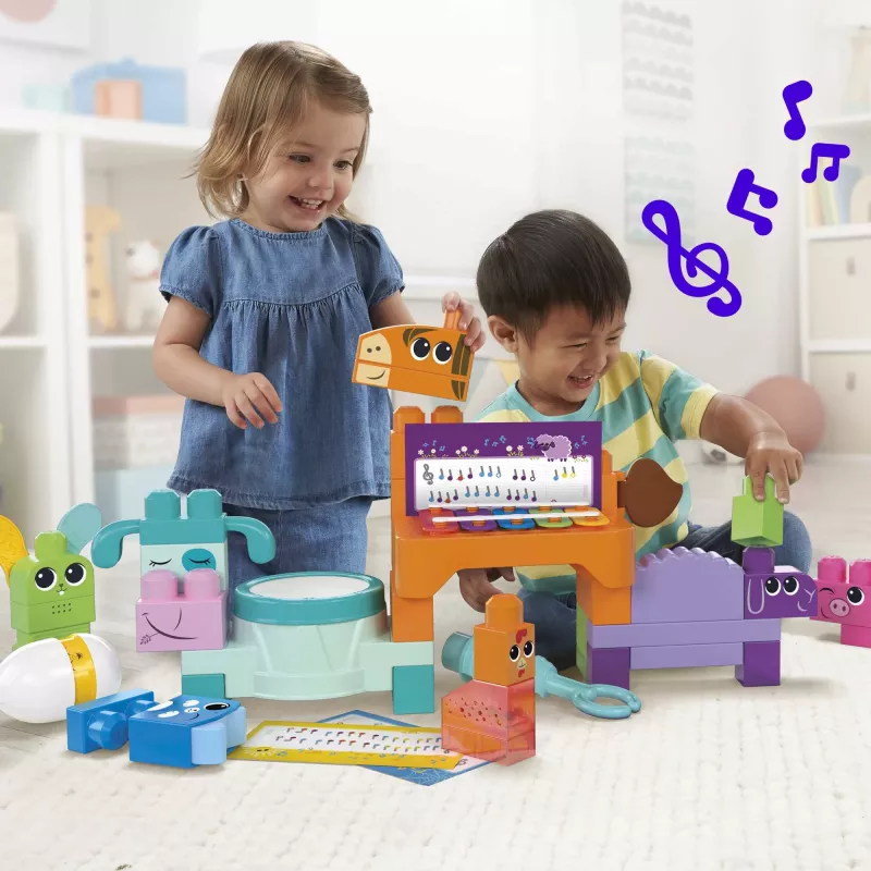 MEGA BLOKS Fisher Price musiikkipuutarhabändi sensorinen rakennuslelu (45 osaa) pienille lapsille