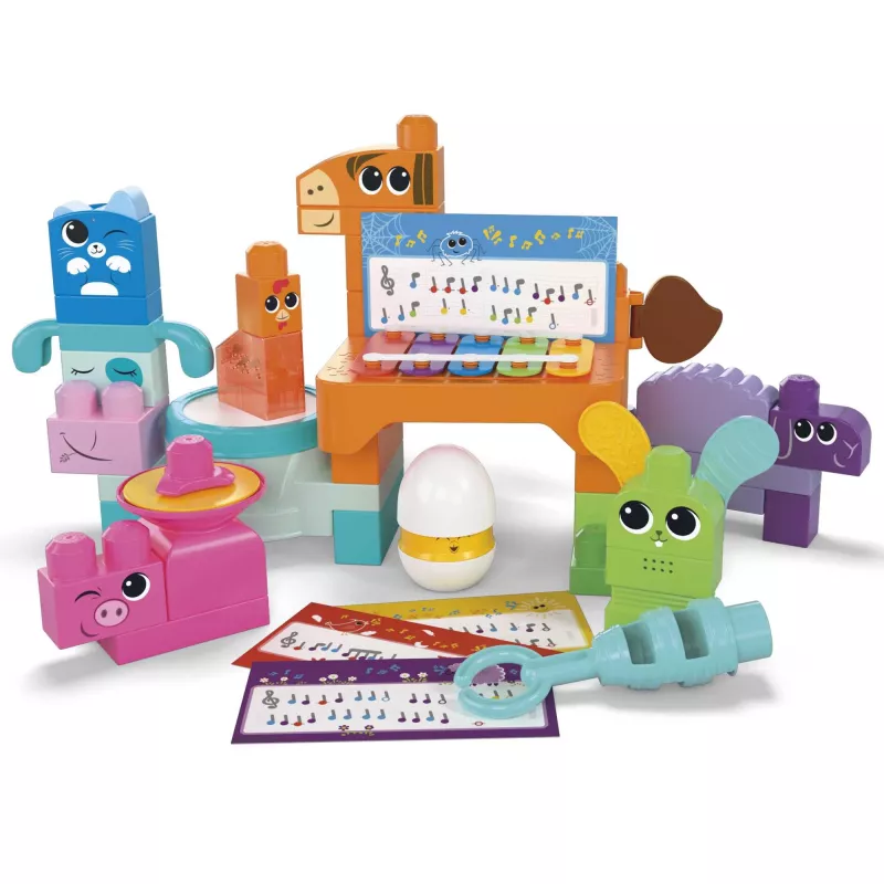 MEGA BLOKS Fisher Price musiikkipuutarhabändi sensorinen rakennuslelu (45 osaa) pienille lapsille