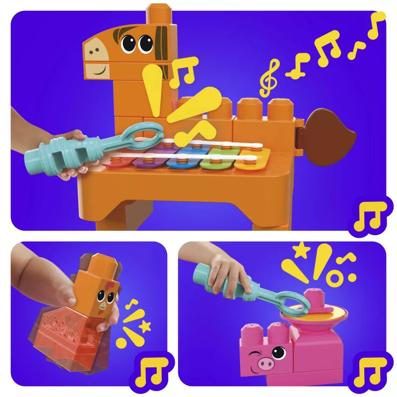 MEGA BLOKS Fisher Price musiikkipuutarhabändi sensorinen rakennuslelu (45 osaa) pienille lapsille