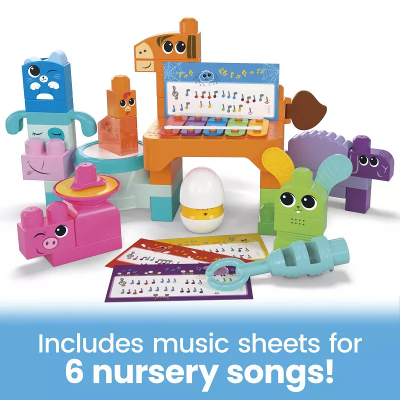 MEGA BLOKS Fisher Price musiikkipuutarhabändi sensorinen rakennuslelu (45 osaa) pienille lapsille