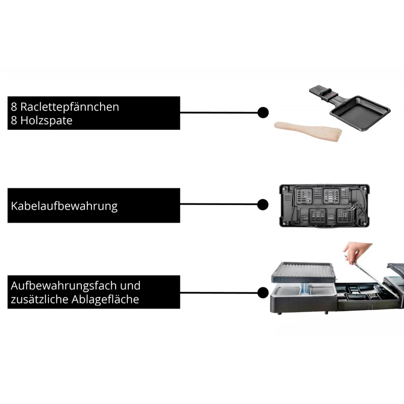 Unold 48755 raclette-grilli 8 henkilölle 1300 W musta