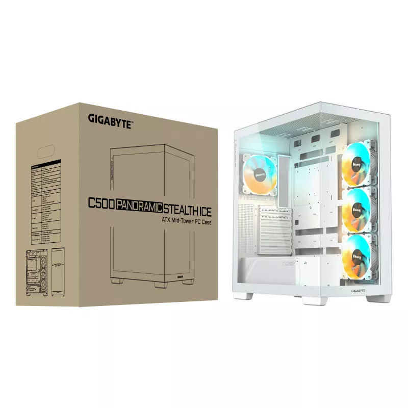 GIGABYTE C500 PANORAMIC STEALTH -miditornikotelo valkoinen
