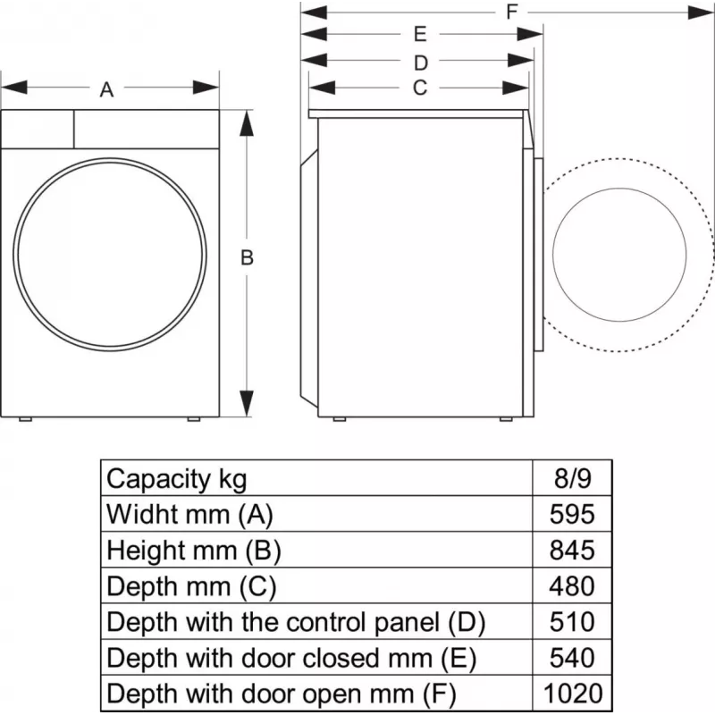 Hisense WF3S8043BB3 pyykinpesukone edestä täytettävä 8 kg 1400 kierr./min musta