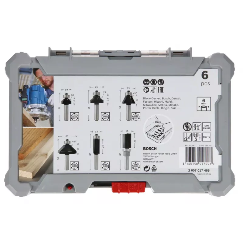 Bosch jyrsinteräsarja, 6 kpl, 6 mm varsi