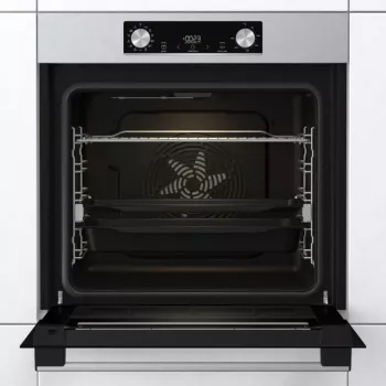 Kalusteisiin asennettava sähköuuni Gorenje BIGSPACE 77 L 3500 W — valkoinen, kosketus- ja kiertosäätimet, halogeenilamppu