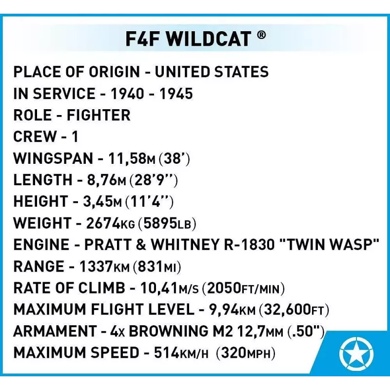 Rakennuspalikat COBI F4F Wildcat Northrop Grumman 375 osaa