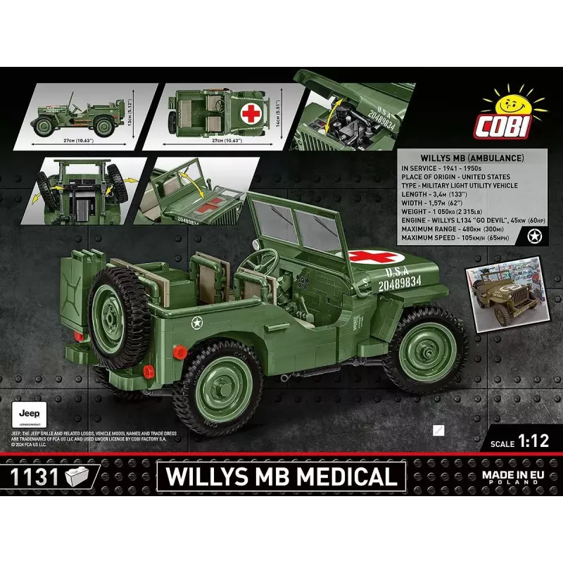 Cobi COBI-2806 Willys MB Medical rakennussarja, 1131 kpl, Historical Collection -sarja, muovi, 10+