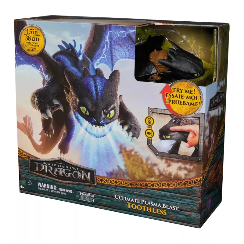 Toimintahahmo Spinmaster Ultimate Plasma Blast Toothless 25 tuuman siivet valo & ääni, 4-vuotiaasta