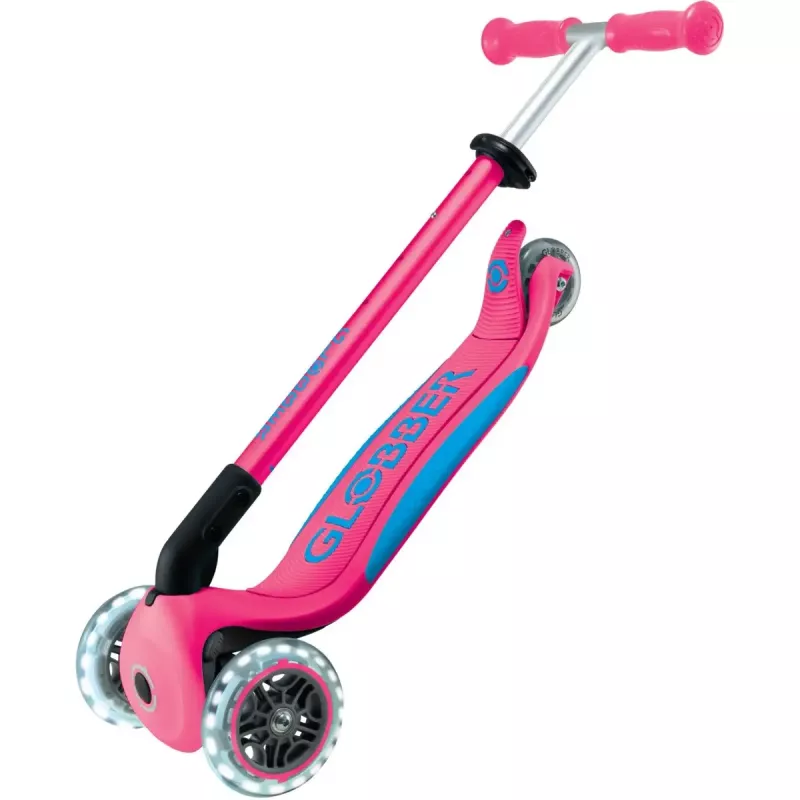 Kompaktiskootteri GLOBBER Primo Foldable Plus Lights – pinkki/vaaleansininen