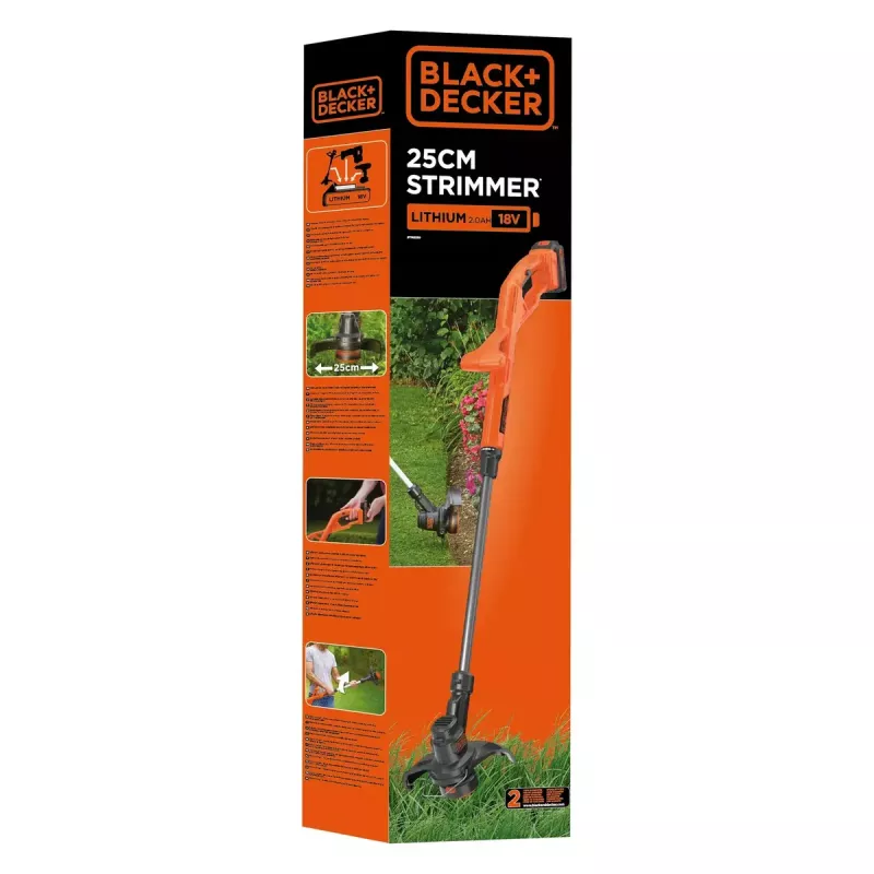 Black & Decker ST182320-QW akkukäyttöinen ruohotrimmeri, 18 V, 2,0 Ah Li-Ion, 25 cm leikkuuleveys, sis. akun ja laturin, oranssi/musta