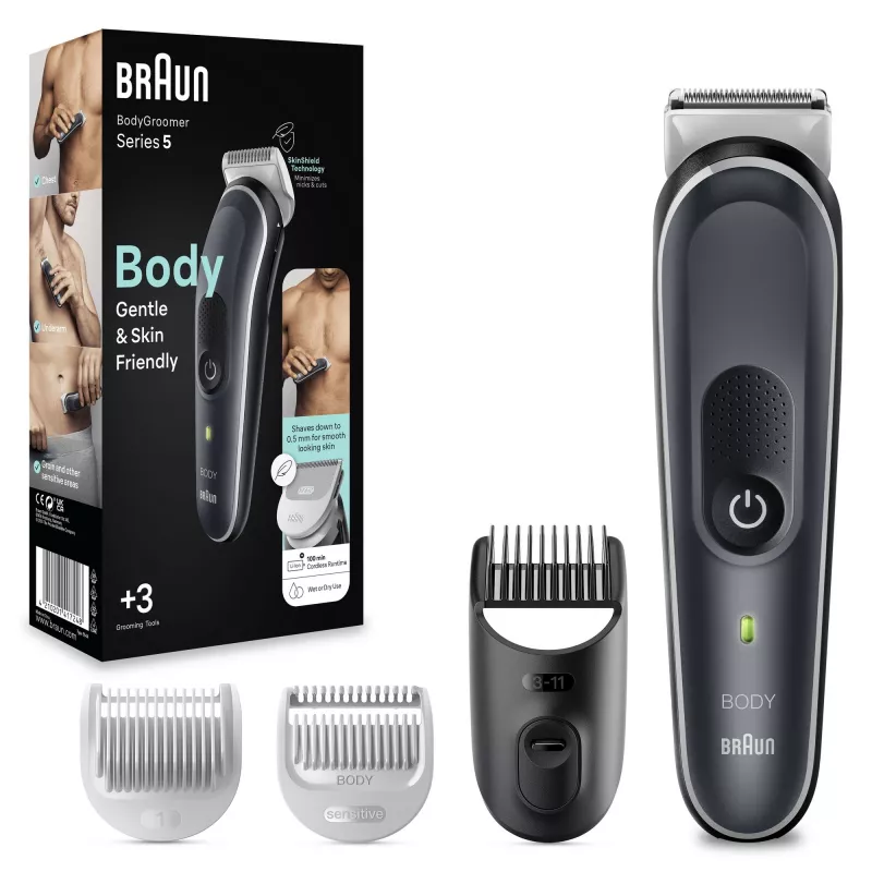 Braun BodyGroomer kehonkarvanajaja 5 BG5340, SkinShield-teknologia ja 2 lisäosaa