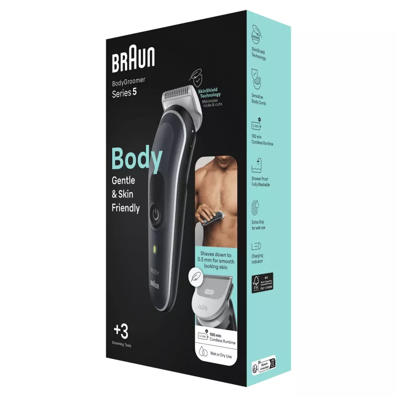 Braun BodyGroomer kehonkarvanajaja 5 BG5340, SkinShield-teknologia ja 2 lisäosaa