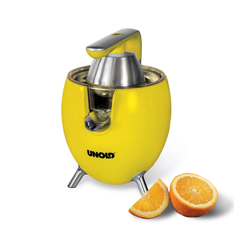 Unold 78132 Power Juicy sähköinen sitruspuristin, 300 W, tippasulku, automaattinen käynnistys/pysäytys, keltainen/ruostumaton teräs