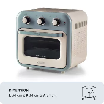 Ariete 4632 kiertoilmakypsennin ja uuni Vintage, 1400W, 2in1, tilavuus 16L, tarvikkeet mukana, ajastin 60 minuuttia, kaksoislasi, sininen